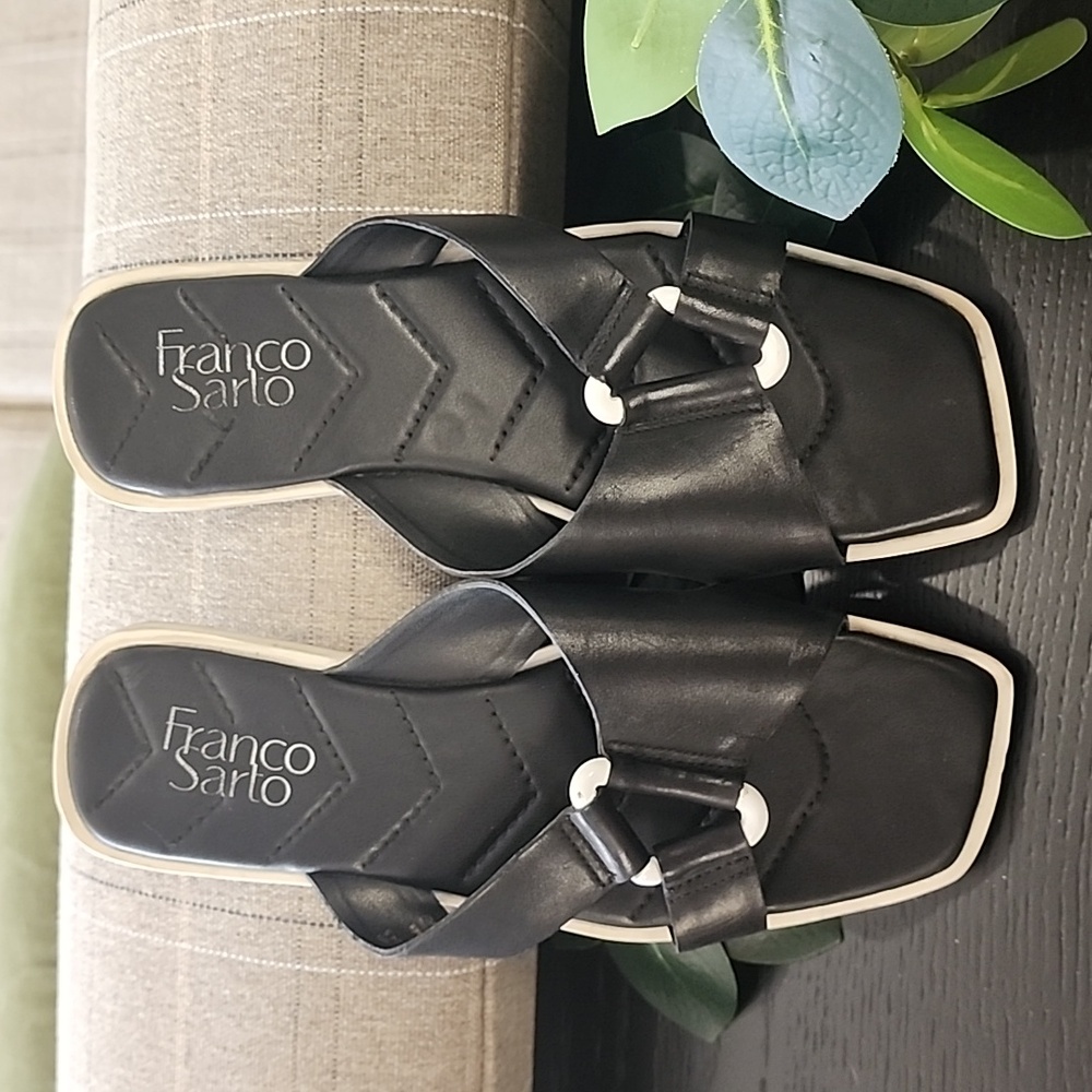 FRANCO SARTO Molana Leather Sandals 7.5 Slides Minimalist Buckle Square Toe - Picture 13 of 15